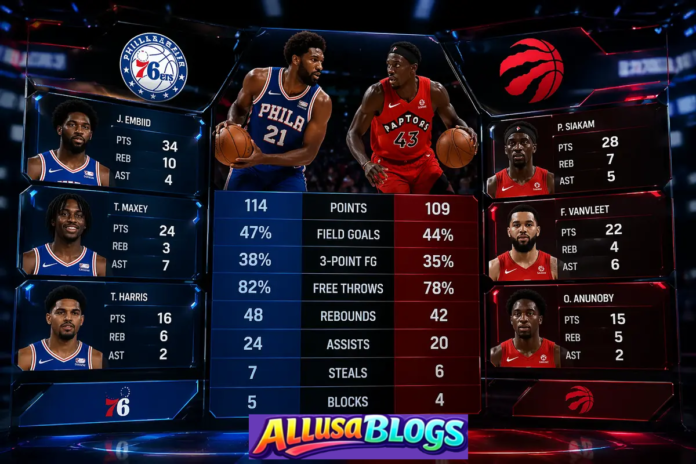 76ers vs Toronto Raptors Match Player Stats